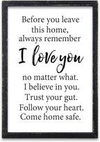 Before You Leave This Home Sign Wall Decor 16x11 Inch I Love You Inspirational Entryway Wood Framed Wall Hang Art (Black)