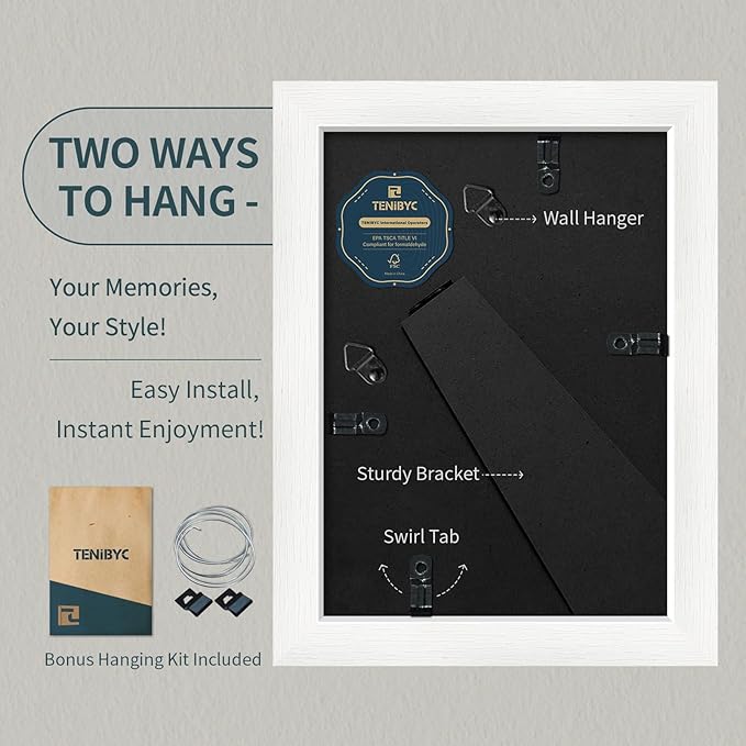 5x7 Picture Frame 3 Pack - White Woodgrain, Solid Wood & HD Tempered Glass, Table Display or Wall Hanging