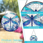 Dragonfly Suncatcher Stained Glass Window Hanging - 8” Stained Glass Suncatchers for Windows - Sun Catchers Indoor Window Catcher with Hooks and Chain - Birthday Gifts for Mom Grandma