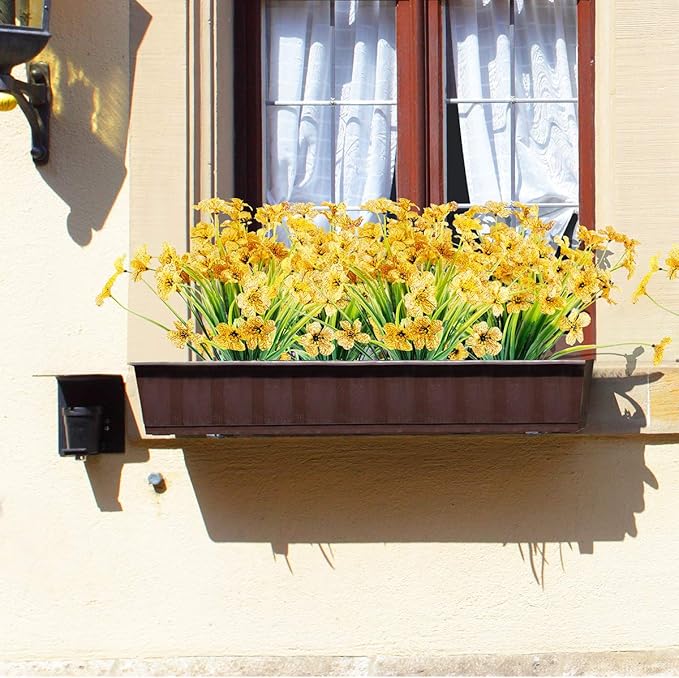 20 Bundles Artificial Flowers Outdoor UV Resistant Fake Flowers No Fade Faux Plastic Plants Garden Porch Window Box Decorating (Yellow)…