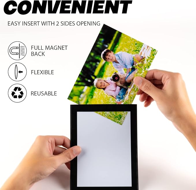 Magnetic Picture Frames with Black Border(4"X6",10 Pack),Magnet Photo Frame Pockets/Postcard Holder,Decorations for home/office/school/Classroom/party