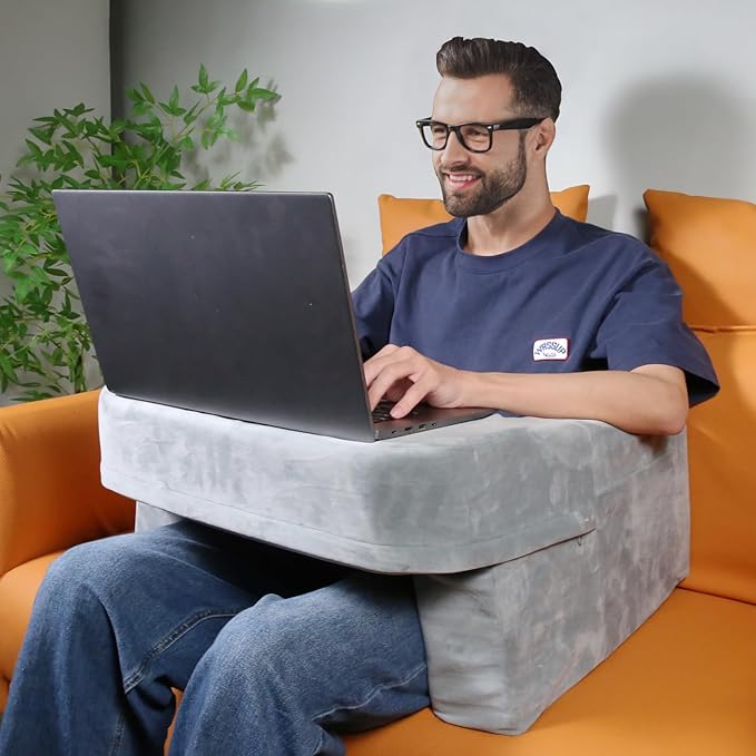 Soft Reading Pillow for Gaming,Arm Rest Lap Desk Pillow,Bed Rest Pillow for Adults Reading,Working,Crocheting,Playing Steam Deck Switch or Sitting in Floor Sofa,Two Side Pockets & Anti-Slip Strip