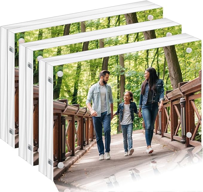 5x7 Acrylic Picture Frames 3Pack, Magnetic Acrylic Photo Frames 5 by 7,20% Thicker Block,Clear Floating Picture Frame Free Stand Double Side, Lucite Frameless Frame Gift for Desktop Display