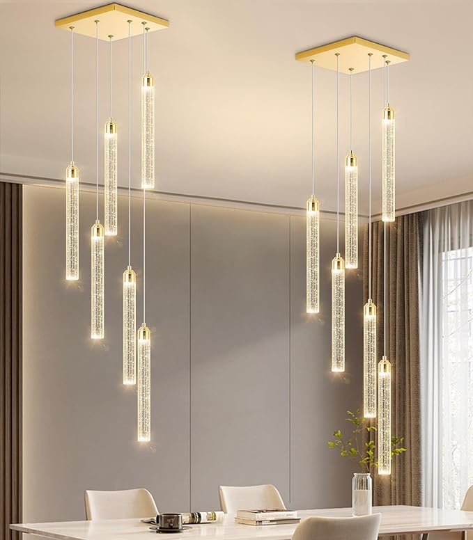 Mini Chandelier Crystal Pendant Lights for Kitchen Island Modern LED Dimmable Ceiling Handing Lighting Adjustable Flush Mount Ceiling Light for Dining Room Bedroom Foyer