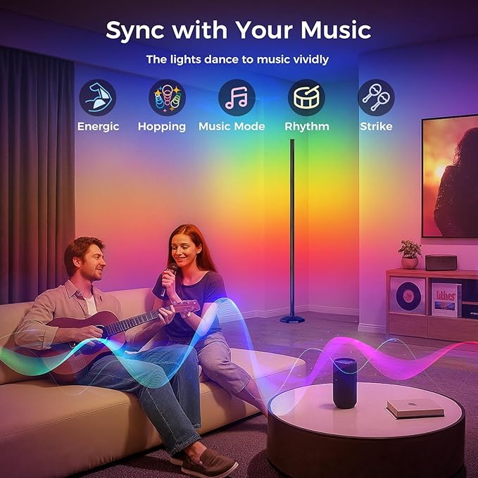DomeStar RGB Corner Floor Lamp with Remote and App Control, 16 Million Color Changing Sync with Music Sync - Modern Mood Lighting for Bedroom, Living Room Aesthetic Room Decor