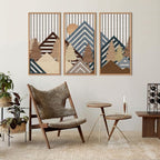 IARTTOP Large Mountain Wood Wall Art 16"x32"x3 Abstract Forest Wall Sculpture Geometric Boho Sunset Wilderness Artwork for Bedroom Living Room Office