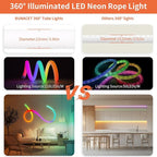6.5FT 360 Degree Round RGB IC Neon LED Strip Light Kit with Controller & DC 24V Power Supply Flexible IP65 Waterproof 216LEDS/M Silicone Soft Rope lights for Home Decor Kitchen Bedroom Living room