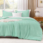 Litanika Comforters Mint Green Full Size, 3 Pieces Lightweight Solid Bedding Set & Collections, All Season Fluffy Bed Set (79x90In Comforter & 2 Pillowcases)