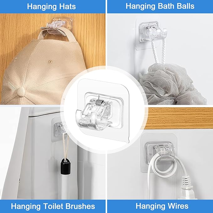 12PCS Self Adhesive Curtain Rod Holder, No Drill Curtain Rod Brackets, Nail Free Adjustable Curtain Rod Hooks, Curtain Rods No Drilling for Windows Home Kitchen Bedroom Hotel (Transparent)