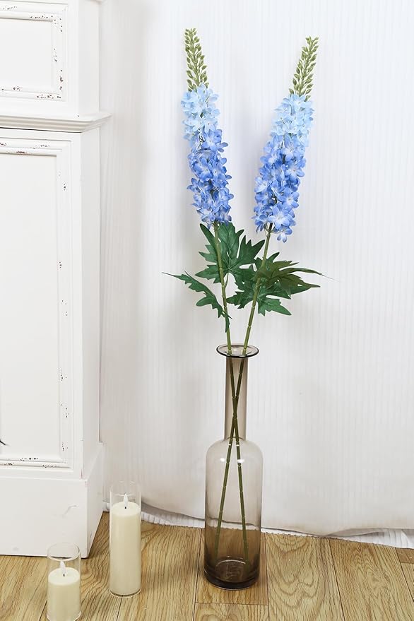 Blue Delphinium Artificial Flowers,6PCS Larkspur Silk Fake Flowers 29.5" Long Stem Faux Hyacinth Flowers for Tall Vase Wedding Home Garden Decor (Blue)