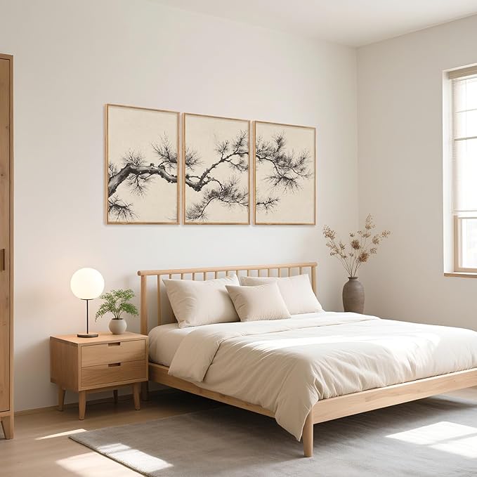 HPNIUB Vintage Sketch Pine Tree Framed Canvas Wall Art Set, Brown Antique Tree Branch Wall Decor, Nature Botanical Art Print, Modern Landscape Pictures for Living Room, Bedroom, Office- 16 x24 x3