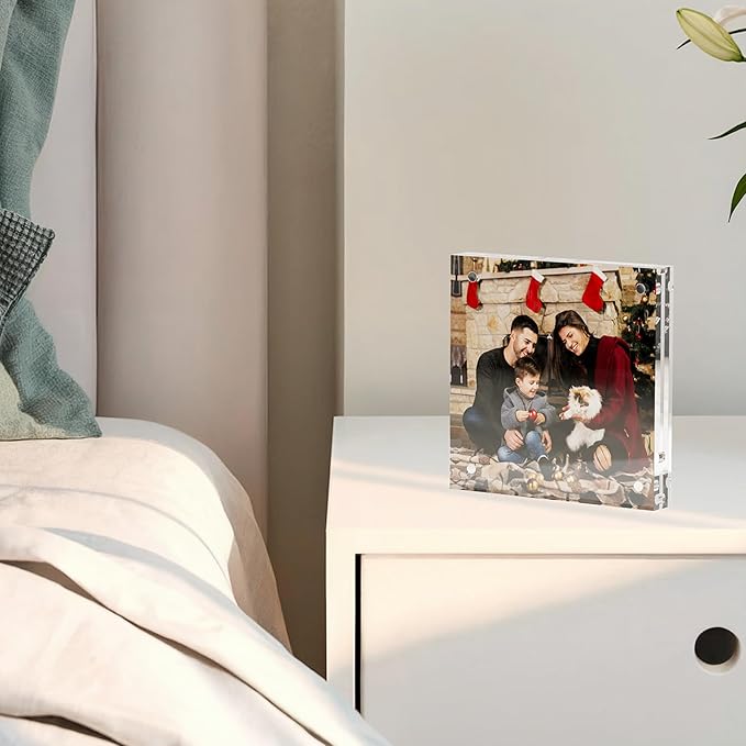 4x4 Acrylic Picture Frame 3 Pack, Clear Freestanding Double Sided Frameless Magnetic Photo Frames, Desktop Display Decor Gift
