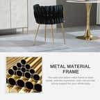 Nrizc Woven Dining Chairs Set of 2, Velvet Upholstered Dining Chairs with Gold Metal Legs, Modern Accent Chairs for Living Room, Dining Room, Kitchen (Black)
