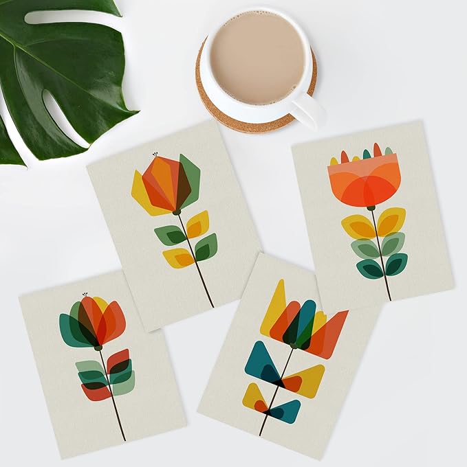 SIGNWIN Adhesive Canvas Poster Mid-Century Modern Retro Botanical Flower Garden Abstract Geometric Digital Art Modern Art Decorative Zen Multicolor Minimalism for Bedroom - 12"x16"x4