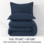 Litanika Navy Blue Comforter Full Size Set, 3 Pieces Lightweight Solid Bedding Comforter Set, All Season Fluffy Bed Set