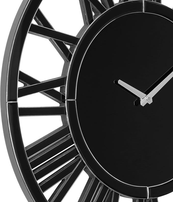 SHYFOY Large Wall Clock - 31.5" Modern Black Wall Clock with Roman Numerals, Decorative Wall Clocks for Living Room, Bedroom, Office - Easy to Hang, Silent Non-Ticking