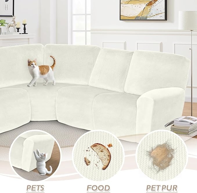 Arfntevss Sectional Recliner Couch Covers Velvet Corner Sectional Sofa Cover for Reclining Couch Stretch Soft L Shape Recliner Slipcover Thick U Shaped Washable Protector (5 Seat Cover, Cream)