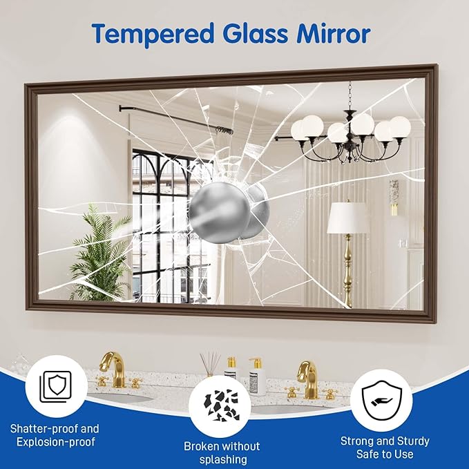 WEER Retro Copper Bathroom Mirror, 55x30 Inch Bronze Oil Rubbed Framed Mirror, Rectangle Classic Vintage Framed Wall Mirror, Farmhouse Vanity Mirror, Tempered Glass, Vertically or Horizontally