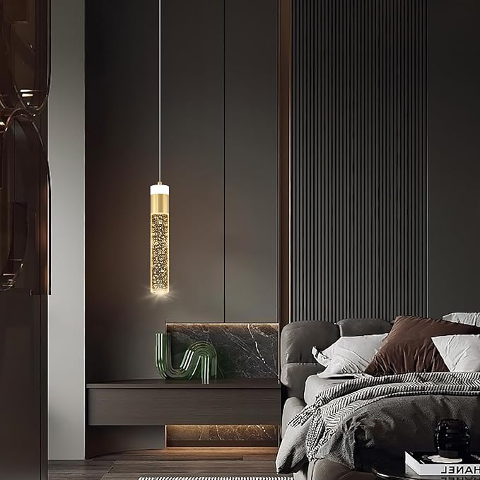 Gold Pendant Light Crystal Pendant Light Fixtures for Kitchen Island Lighting 3000k-6000k LED Modern Adjustable Chandelier Hanging Bubble Pendant Lighting (1Pack)