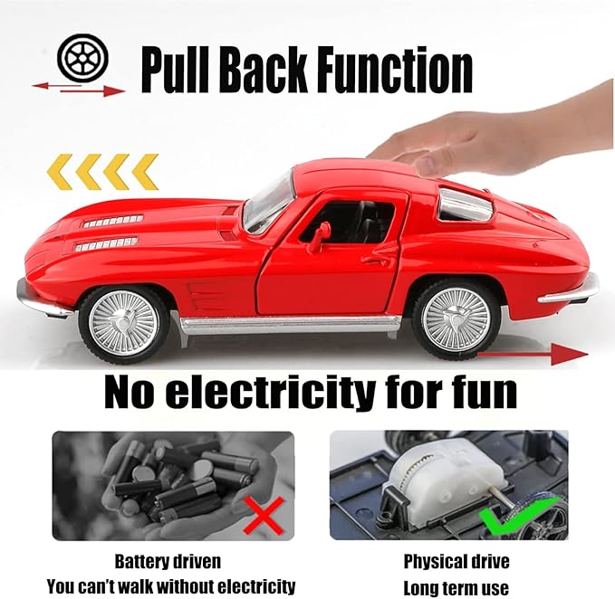 1/36 Scale 1963 Chevy Corvette Diecast Cars Models,Pull Back Vehicles Toy Cars,Cars Gifts for Boys Girls