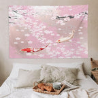 Houselerax Japanese Koi Fish Tapestry, Cherry Blossoms Asian Oriental Pink Flower Branch Koi Fish Carp Tapestries Wall Hanging for Bedroom Living Room Office Decor 90"x60"