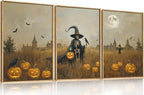 Celestdeco Halloween Ghost Reaper Framed Wall Art Set, Scary Witchy and Pumpkin Wall Decor, Horror Night Wall Painting, Full Moon Bats Art Prints for Living Room,Bedroom,Halloween Themed Party Decoration-16"×24"×3
