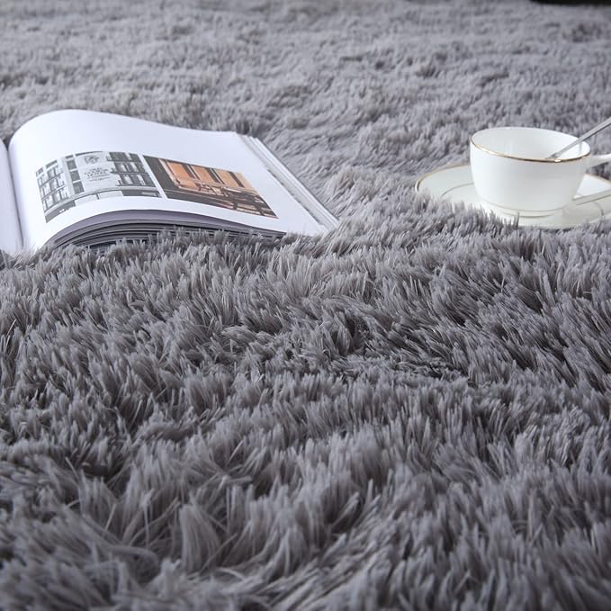 Area Rugs for Bedroom Living Room: 4x6 Grey Fuzzy Shag Shaggy Rug - Soft Plush Furry Bedside Dorm Throw Rug - Indoor Floor Carpet for Kids Girls Boys Home,Dark Gray