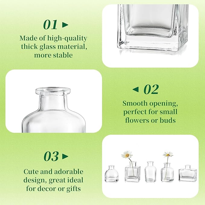 Small Glass Bud Vases for Centerpieces - Hewory 20pcs Clear Sturdy Cute Flower Vases Bulk, Mini Bottle Vase for Wedding Home Decor Birthday Party Events Mother's Day Bridal Shower Gifts Table Decor