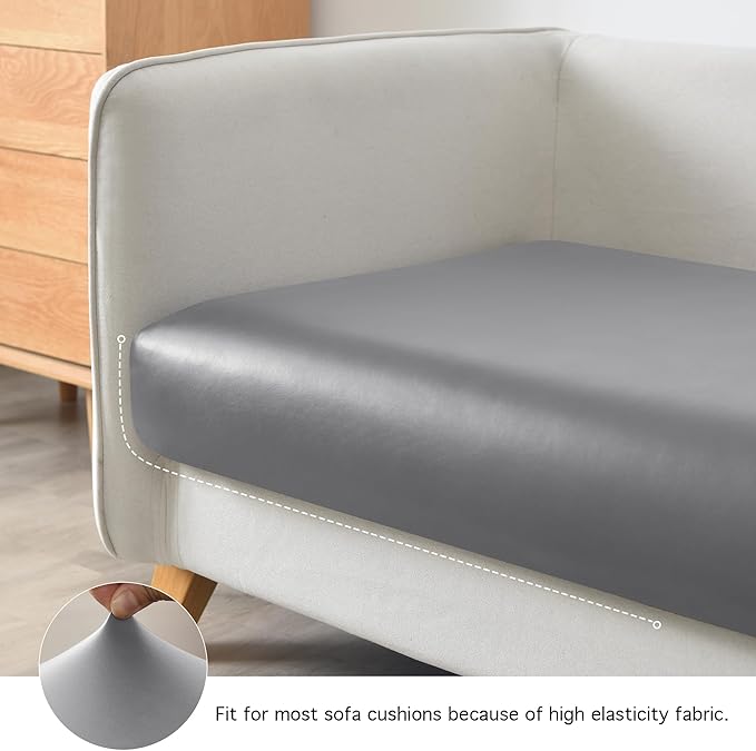 Yates Home PU Leather Couch Sofa Cushion Slipcover Water-Proof Elastic Chair RV Seat Covers Loveseat Sofa Furniture Protector Slip Cover for Seater Replacement Living Room（2 Pieces, Light Gray）