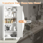 70.87" H Metal Kitchen Pantry Cabinet, Freestanding Cupboard with 2 Doors and 4 Adjustable Shelves, Tall Metal Storage Cabinet for Kitchen, Bathroom, Dinning Room or Laundry Room （White）