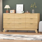 Fluted Dresser for Bedroom,9 Drawer Dresser for Closet,57" Wide Storage Cabinet and Chest of Drawers with Gold Handle,TV Stand,Storage Organizer for Living Room,Hallway,Entryway,Natural Oak