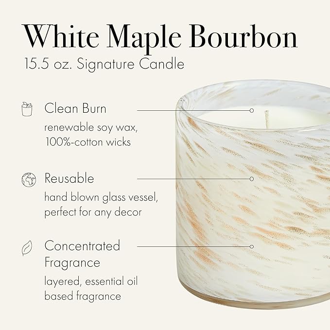 LAFCO New York Holiday Signature Candle, White Maple Bourbon - 15.5 oz - 90-Hour Burn Time - Reusable, Hand Blown Glass Vessel - Made in The USA