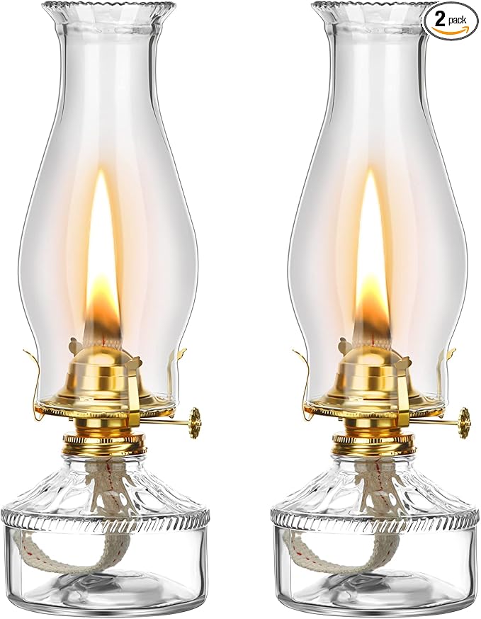 Tuanse 2 Pcs Oil Lamps for Indoor Use Vintage Hurricane Emergency Glass Oil Lamps Large Lantern Classic Decorative Oil Lamp for Home Tabletop Emergency Lighting Supplies(Clear)