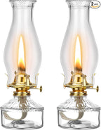 Tuanse 2 Pcs Oil Lamps for Indoor Use Vintage Hurricane Emergency Glass Oil Lamps Large Lantern Classic Decorative Oil Lamp for Home Tabletop Emergency Lighting Supplies(Clear)