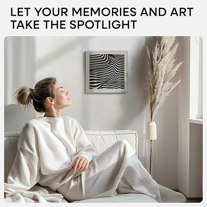 Homeforia 11x11 Picture Frame Silver, High End Metal 11 by 11 Square Frames with Mat 9 x 9 Photo, 11x11 Thin Poster Frame Matted to 9x9 inch Art, Wall Hanging Frame, Tempered Glass, Wall Kit, Set of 1