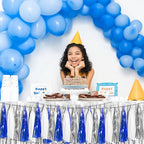 3P Navy-Blue White-Silver Tassel Garland Banner, Tassels Banner Streamers for Parade Floats, Bachelorette, Wedding, Birthday, Halloween, Christmas, Bridal/Baby Shower Party Decorations