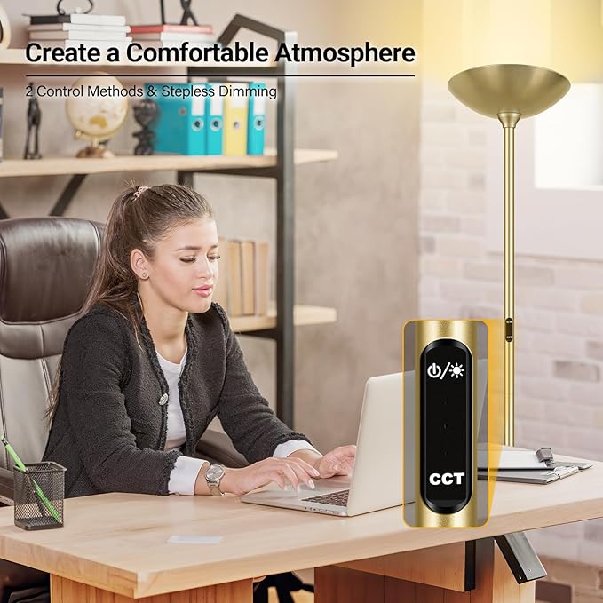 BoostArea Dimmable Floor Lamp,30W 3000LM Super Bright LED Torchiere Standing Lamp with Remote & Touch Control,71 in Tall Pole Sky Modern Floor Lamps for Living Room Bedroom Office,2700k-6500k,Gold