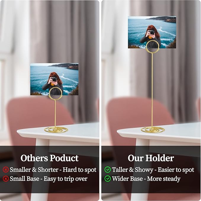 Table Number Holders 10Pcs - 8.75 inch Tall Table Number Stands Place Card Holder for Wedding Party Graduation Reception Restaurant Home Photo Picture Office Memo (Gold, 8.75")