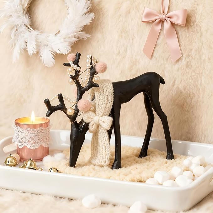 2026 New 2 Pcs Black Metal Reindeer, Black Metal Reindeer Christmas Decoration, European-Style Modern Aluminum Alloy Xmas Figurines, Indoor Holiday Statues for Mantel, Bedroom, Office Table (#B)