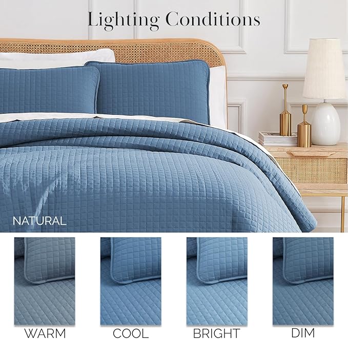 Southshore Fine Living, Inc. Quilt, King Size Set with 2 Pillow Shams, Lightweight Bedspread, King Size, Stain & Pet Hair Resistant for Standard or California Kings, Coronet Blue Quilt