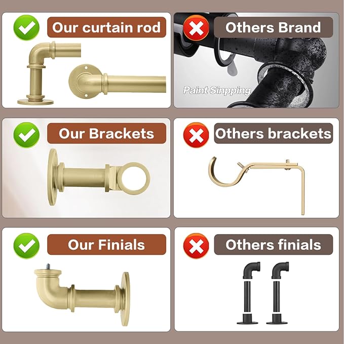 Gold Curtain Rods 18 to 120 in,Wraparound Curtain Rods,Adjustable Length,1 in Diameter Pipe,Wall or Ceiling Mounted,for Bedroom and Living Room (Gold 18” to 120”)