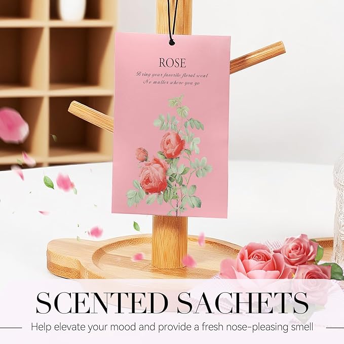 Rose Scented Sachet Bags - 12 Pack Closet Freshener Odor Eliminator, Long Lasting Home Fragrance for Drawers, Wardrobes & Cars, House Smell Good Products, Air Freshener for Closet