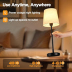 Cordless Table Lamps Set of 2 – Battery Operated Lamp with 7500mAh Rechargeable Battery, Stepless Dimmable Black Lamps with Beige Shade, Wireless Lamps for Dining Room & Nightstand (Bulbs Included)