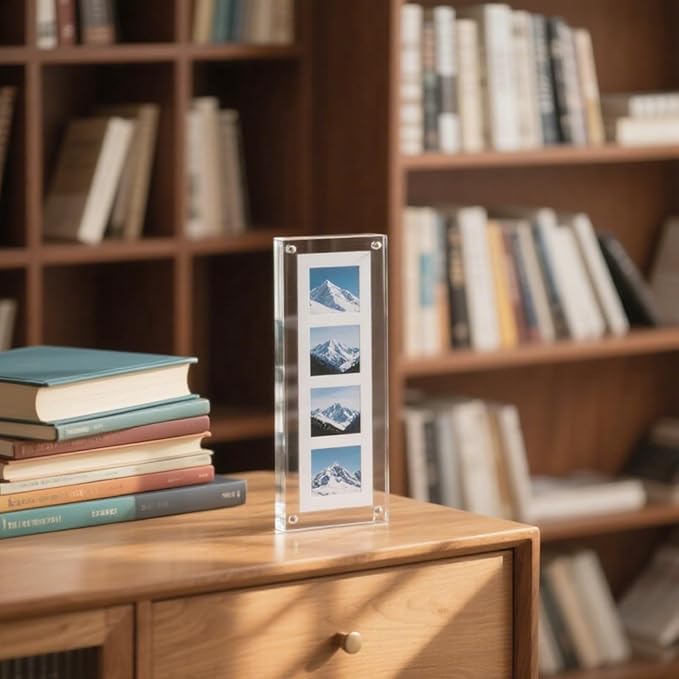 ILYXY 3 Pack Acrylic Frame 2x6, 20% Thicker, 20mm Thick Frameless Clear Picture Frame, Double Sided Magnetic Photo Frame, Free Standing Desktop Display Stand Acrylic Picture Frames