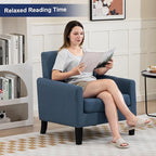 Accent Chair, Mid Century Modern Living Room Chairs Comfy Reading Chair with Upholstered Cushion Relax Armchair for Bedroom Apartment,Office,Blue