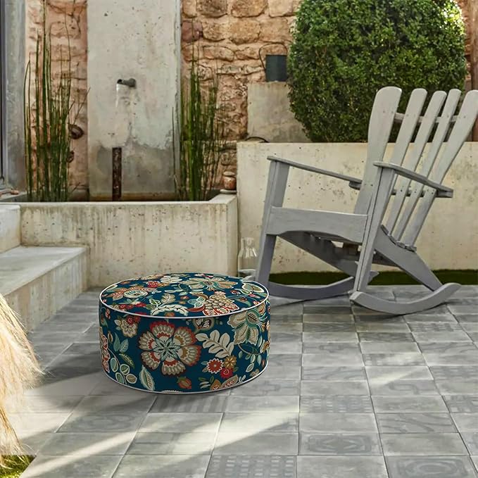 LVTXIII Inflatable Stool Ottoman Footrest with Handle, All Weather Foot Rest, Indoor or Outdoor Use for Home Patio Garden and Camping, D21 x H9, Peacock Blue