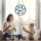 Paw Print Suncatcher Stained Glass Window Hanging - 8” Paw Print Stained Glass Suncatchers for Windows - Sun Catchers Indoor Window Catcher with Hooks and Chain - Dog Memorial Gifts for Mom Grandma