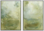 SIGNFORD Framed Canvas Print Wall Art Set Soft Green Abstract Contemporary Neutral Landscape Illustration Modern Art Decorative Nordic Nature for Living Room, Bedroom, Office - 24"x36"x2 White
