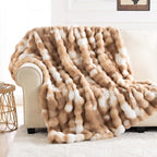 Cozy Faux Fur Throw Blanket for Bed-Warm Fuzzy Throw Blanket, Soft Plush Thick Bubble Blankets for Bedroom and Living Room, Furry Luxury Blanket, 90 x 90, Tie-Dye Brown