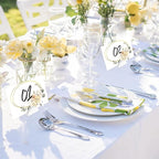 48PCS White Table Number Stands, Wooden Lightweight Wedding Table Name Holder, Small Size Place Card Holders, Semicircular Design, for Office Tag Photo Menu Clips Wedding Birthday Party Restaurant